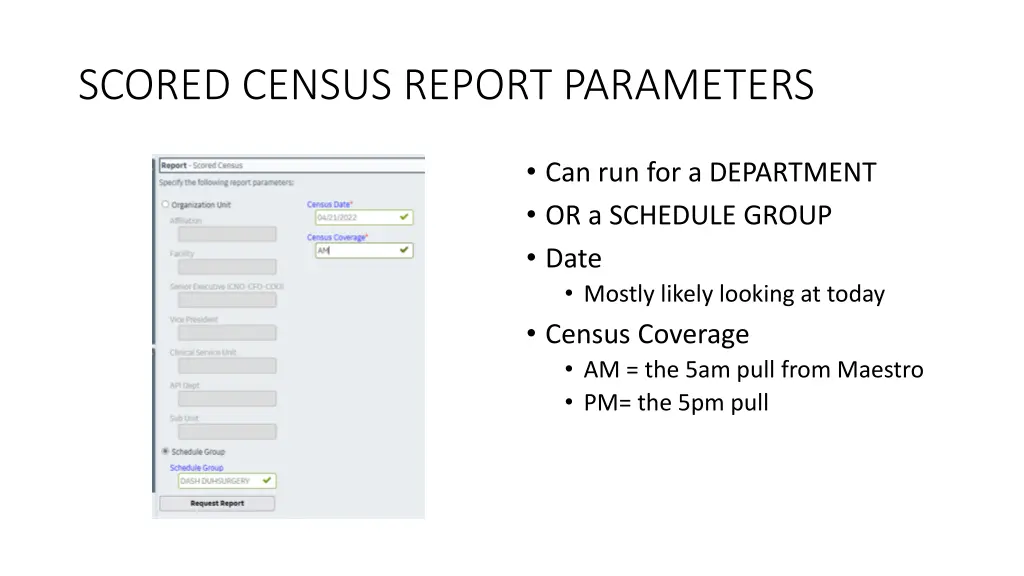 scored census report parameters