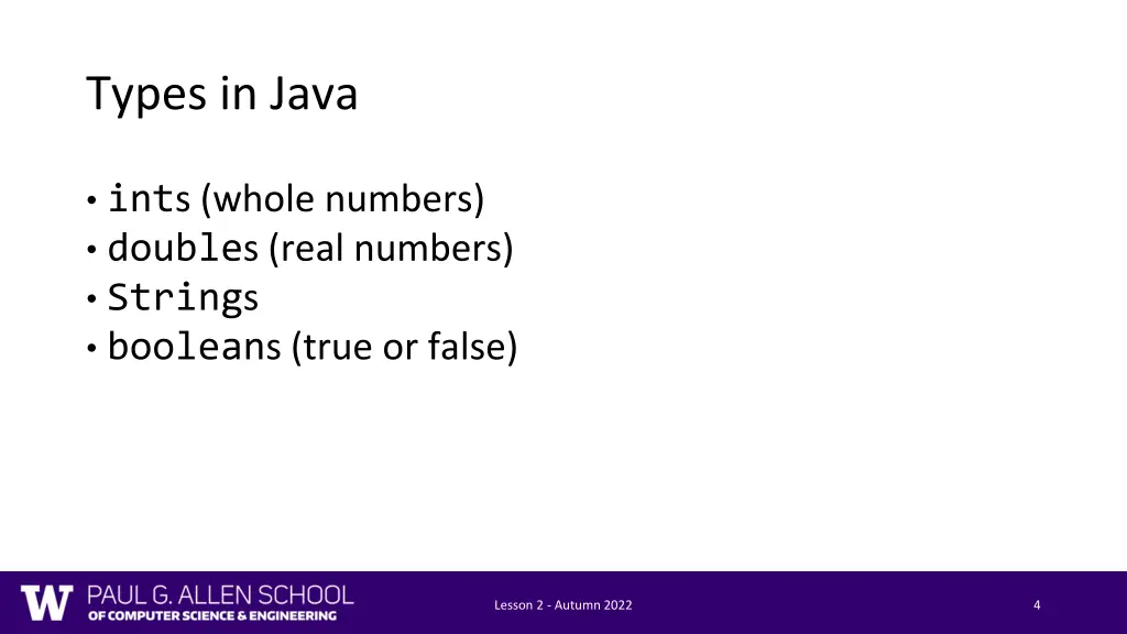 types in java