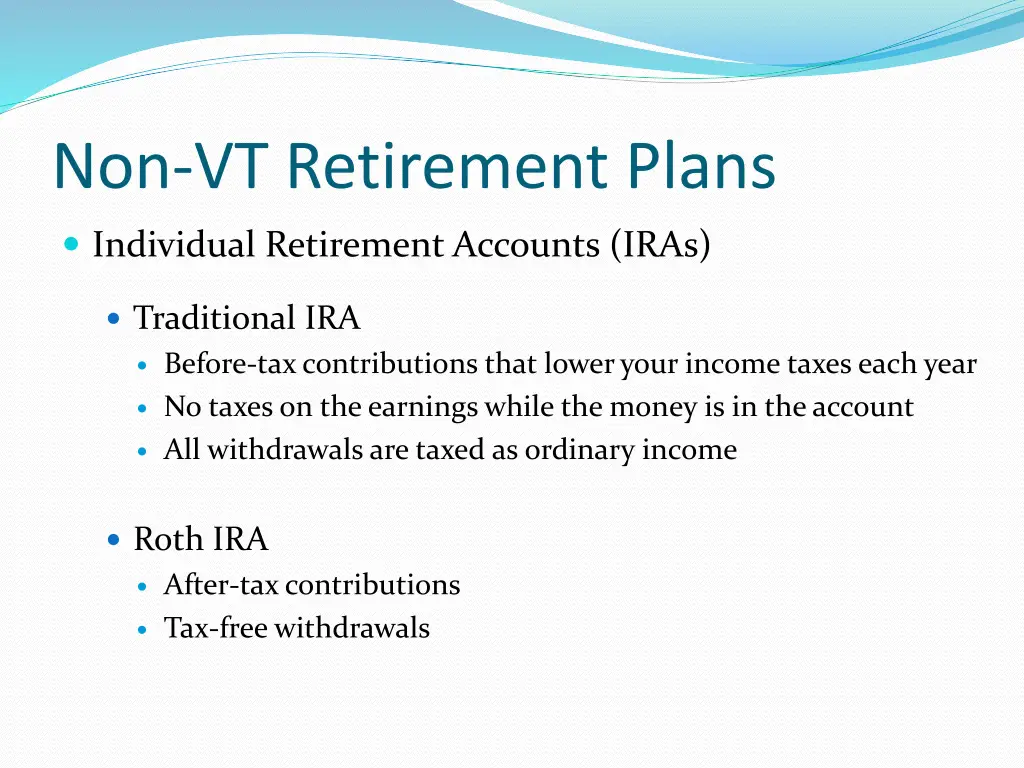 non vt retirement plans