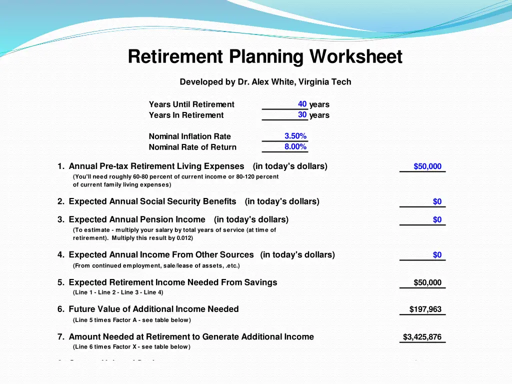 retirement planning worksheet