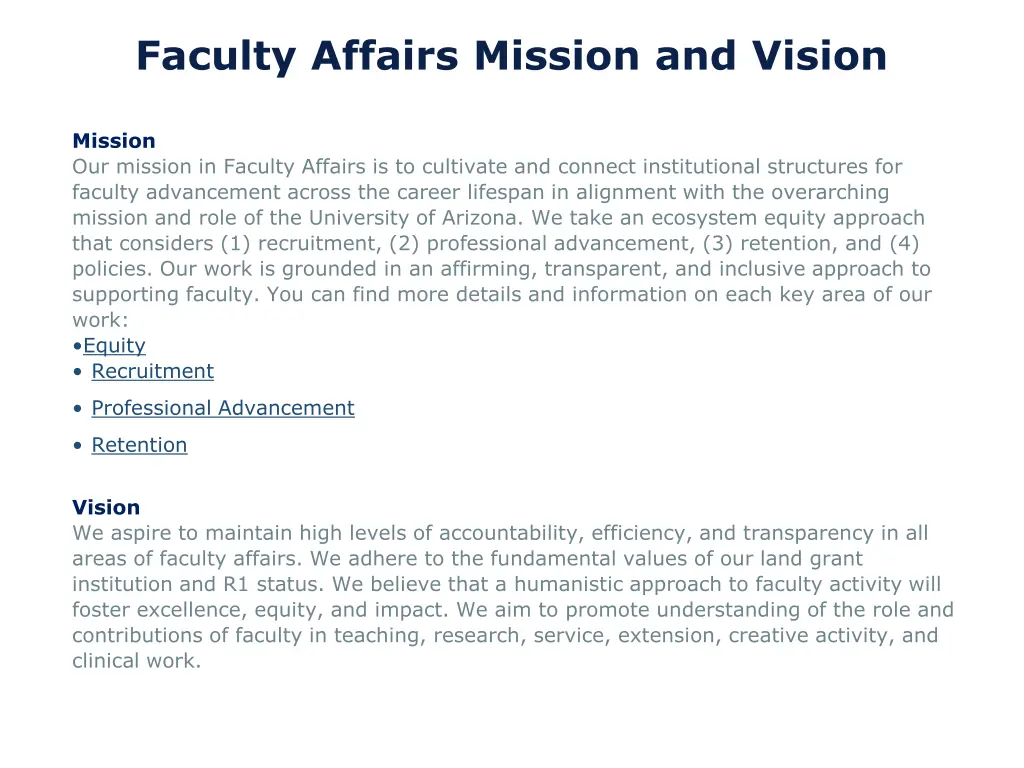 faculty affairs mission and vision