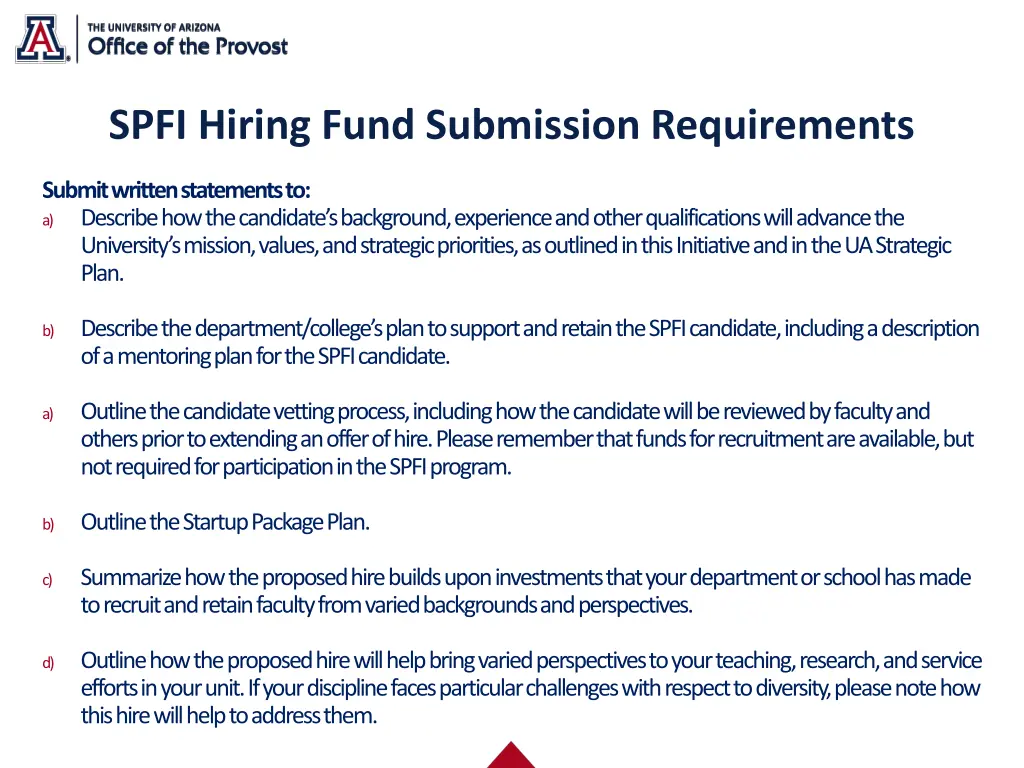 spfi hiring fund submission requirements