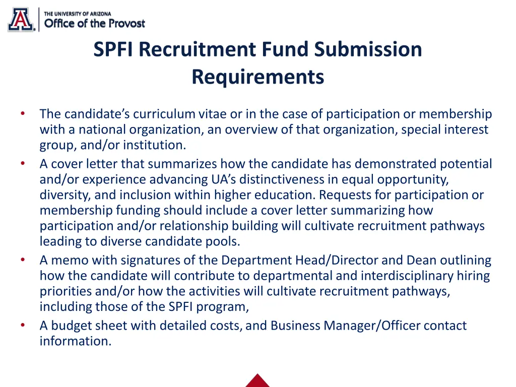 spfi recruitment fund submission requirements