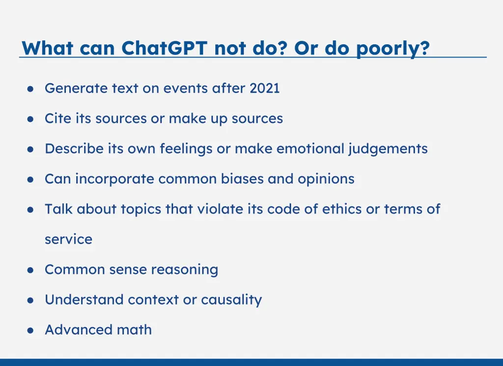 what can chatgpt not do or do poorly