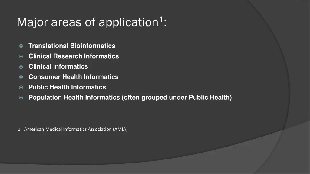 major areas of application 1