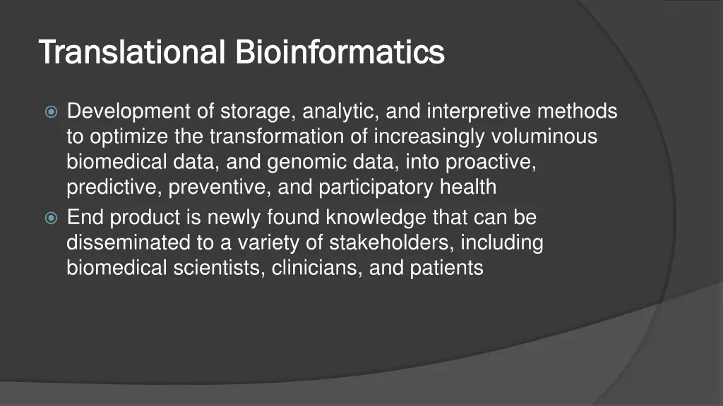 translational bioinformatics translational