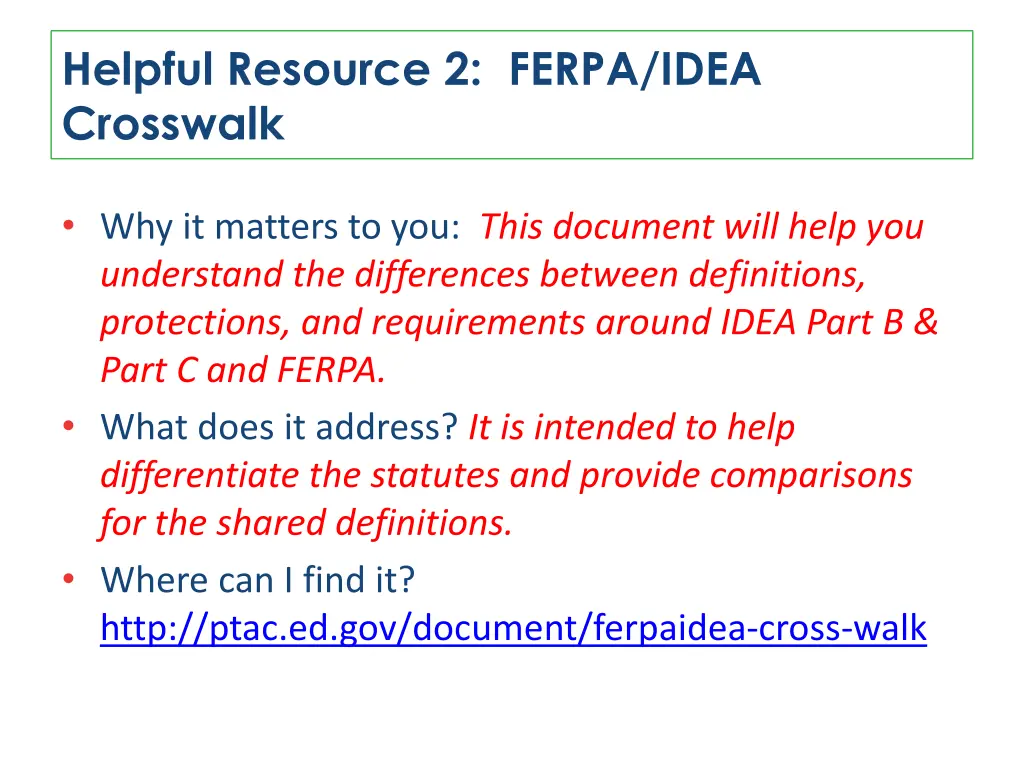 helpful resource 2 ferpa idea crosswalk