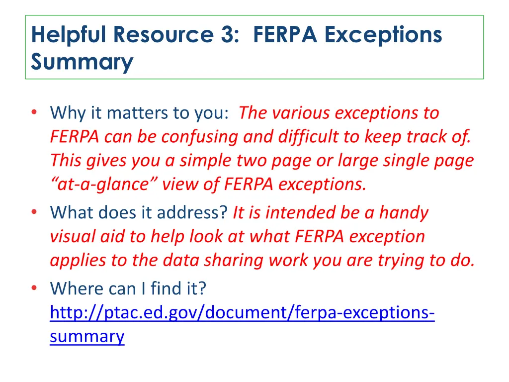 helpful resource 3 ferpa exceptions summary