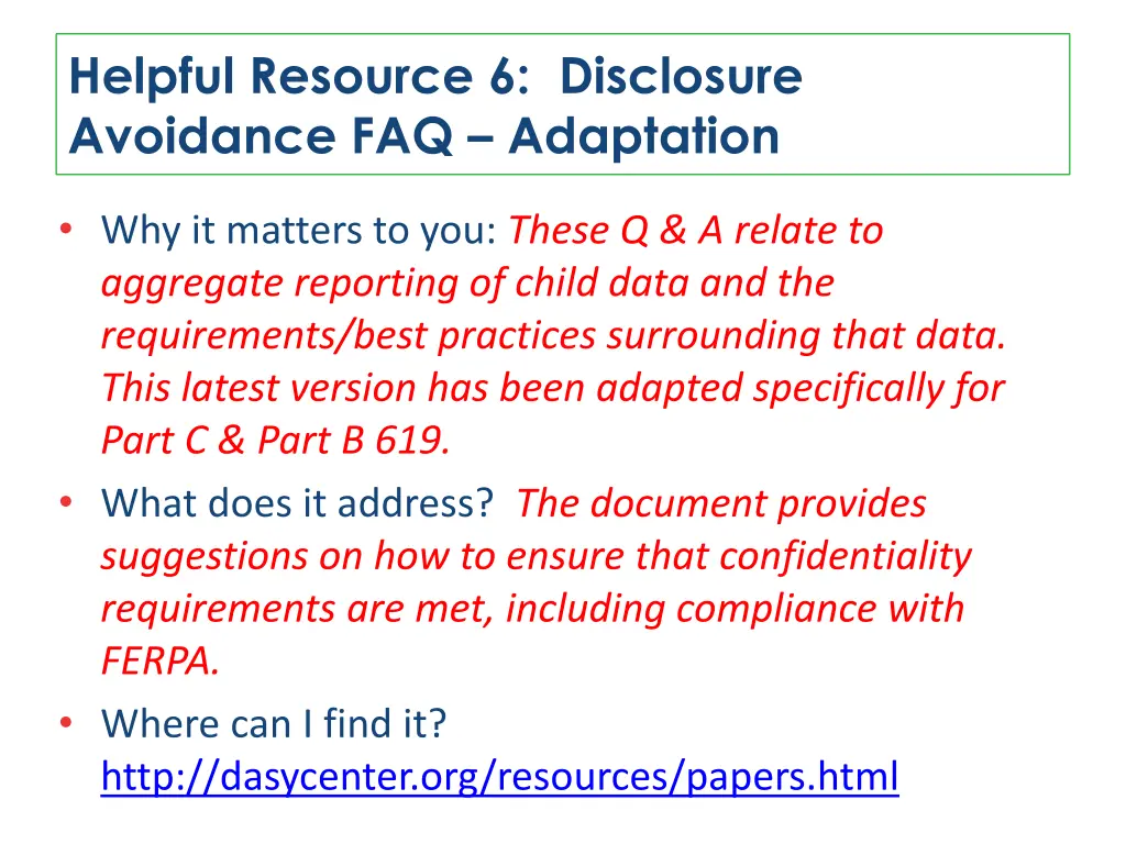 helpful resource 6 disclosure avoidance