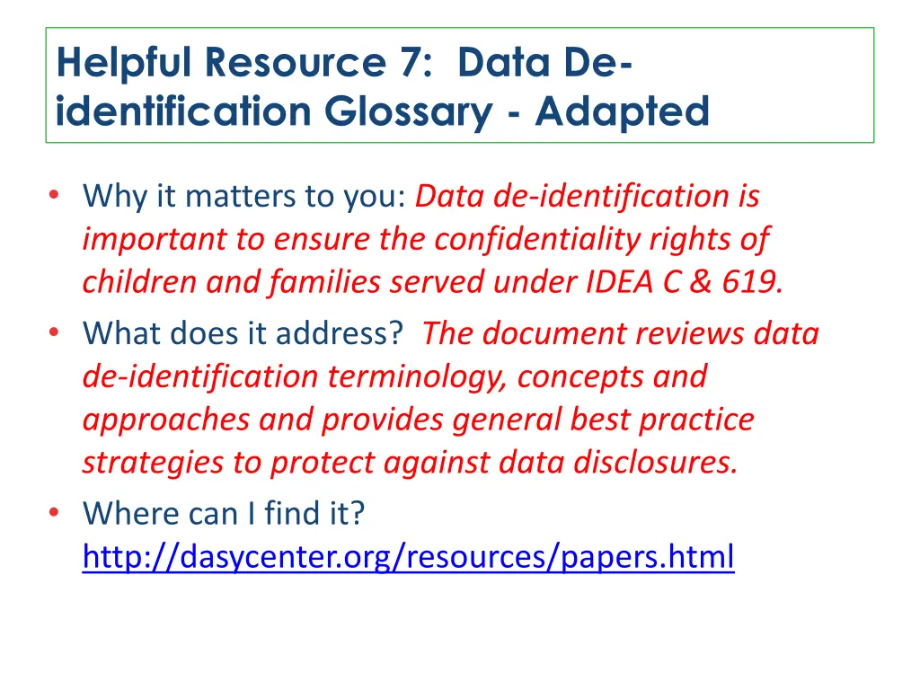 helpful resource 7 data de identification