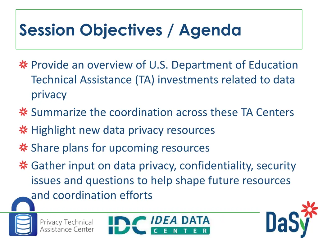 session objectives agenda