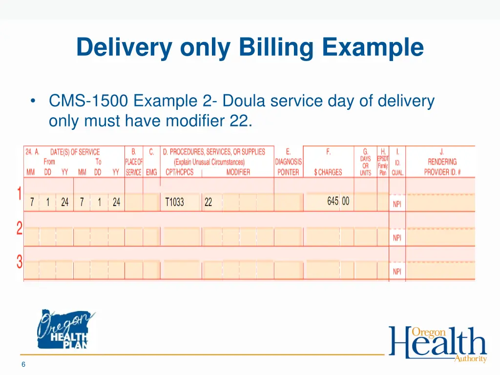 delivery only billing example