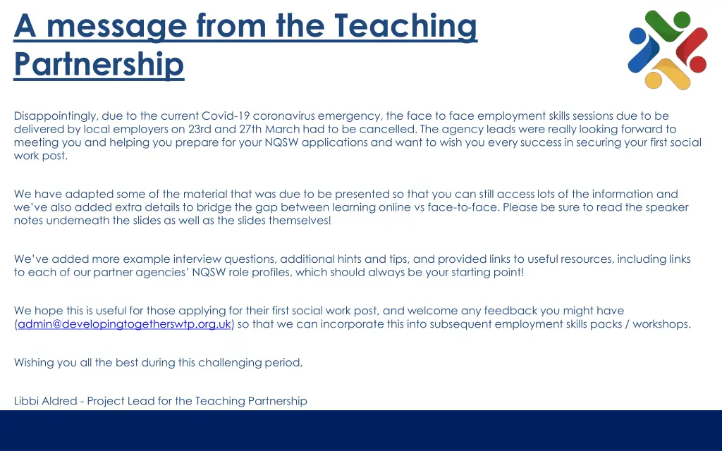 a message from the teaching partnership