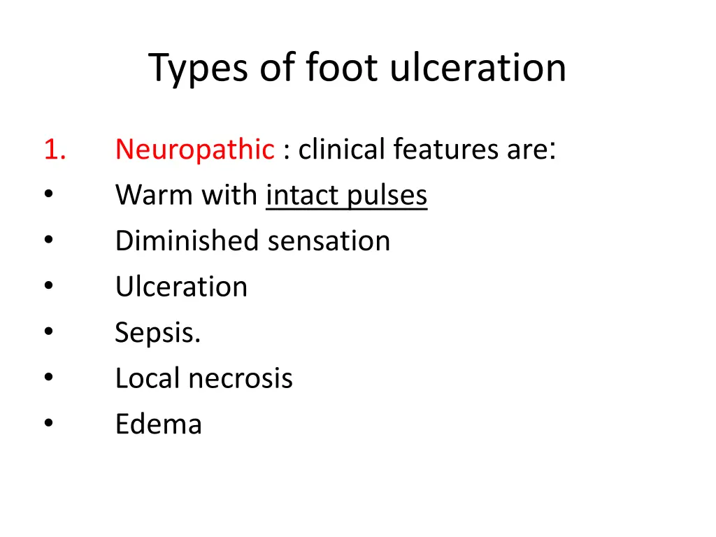 types of foot ulceration