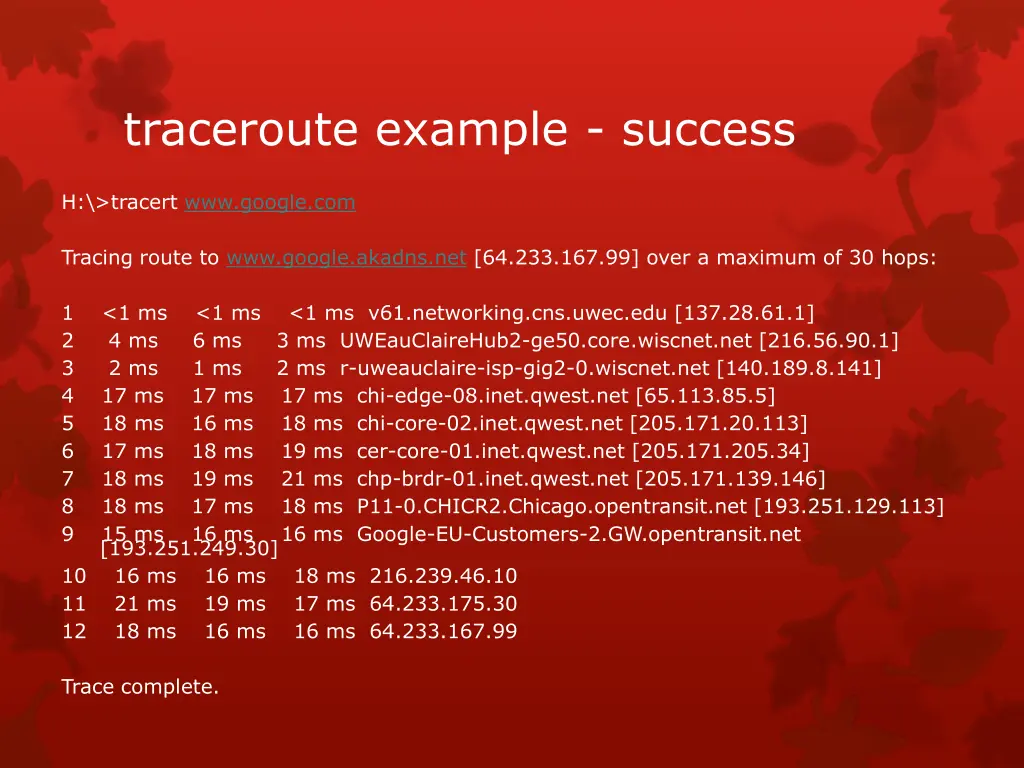 traceroute example success