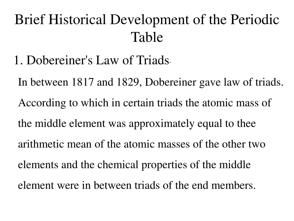 brief historical development of the periodic table