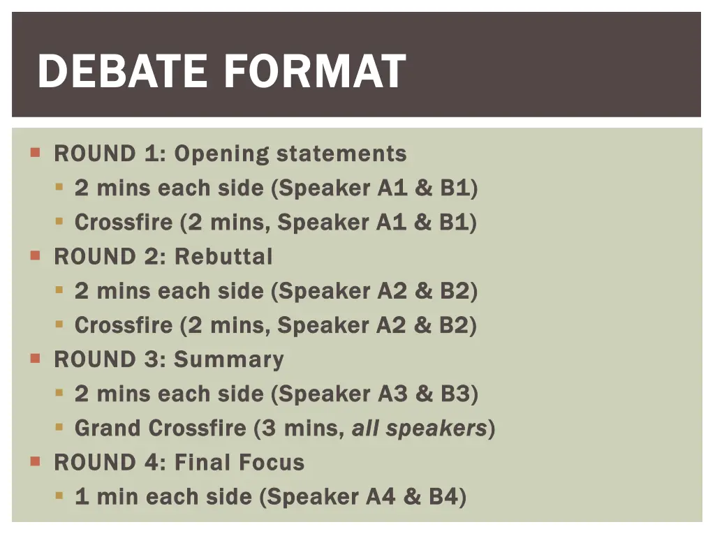 debate format debate format