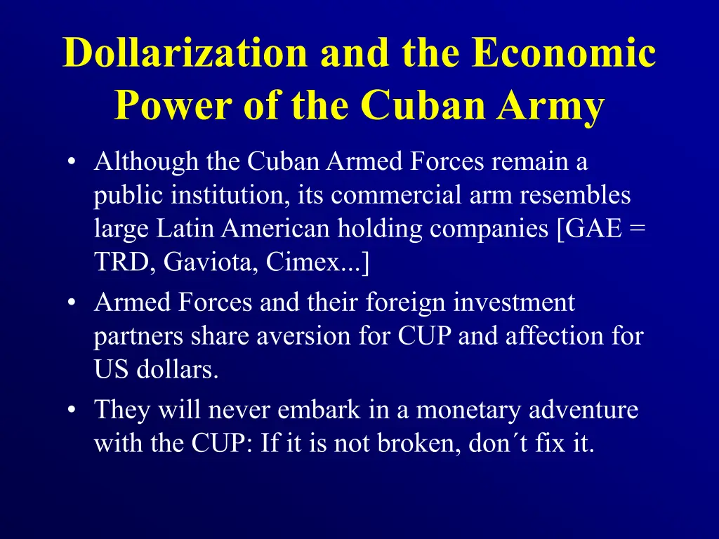 dollarization and the economic power of the cuban