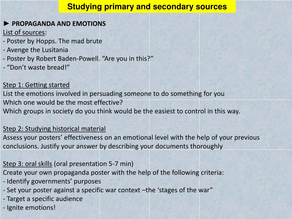 studying primary and secondary sources