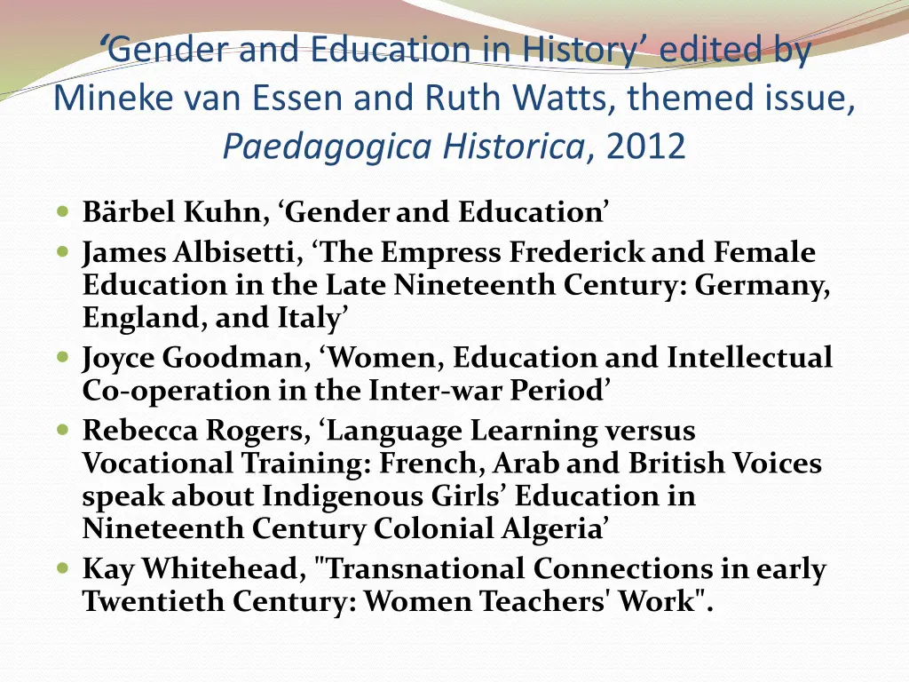 gender and education in history edited by mineke