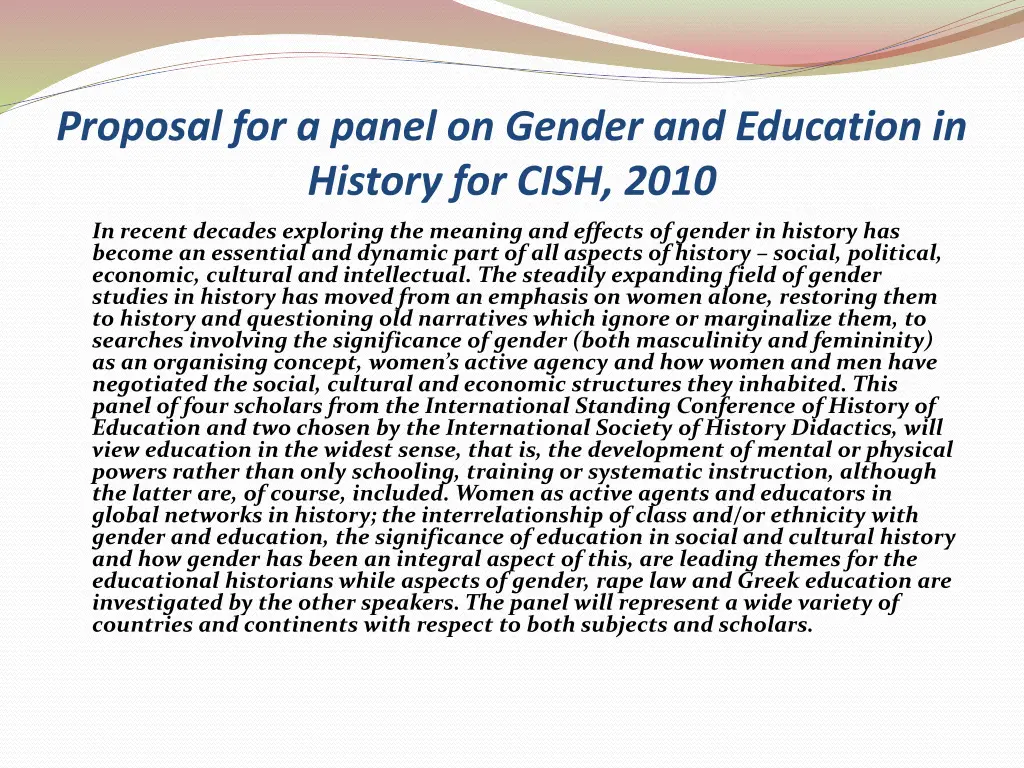 proposal for a panel on gender and education