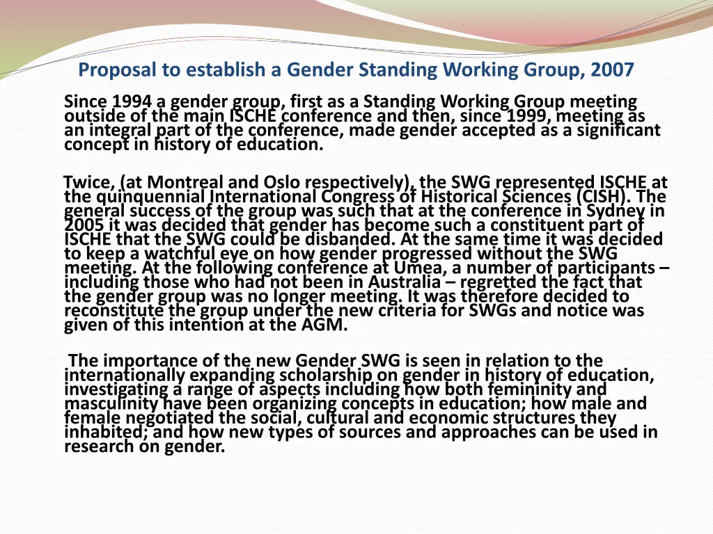 proposal to establish a gender standing working