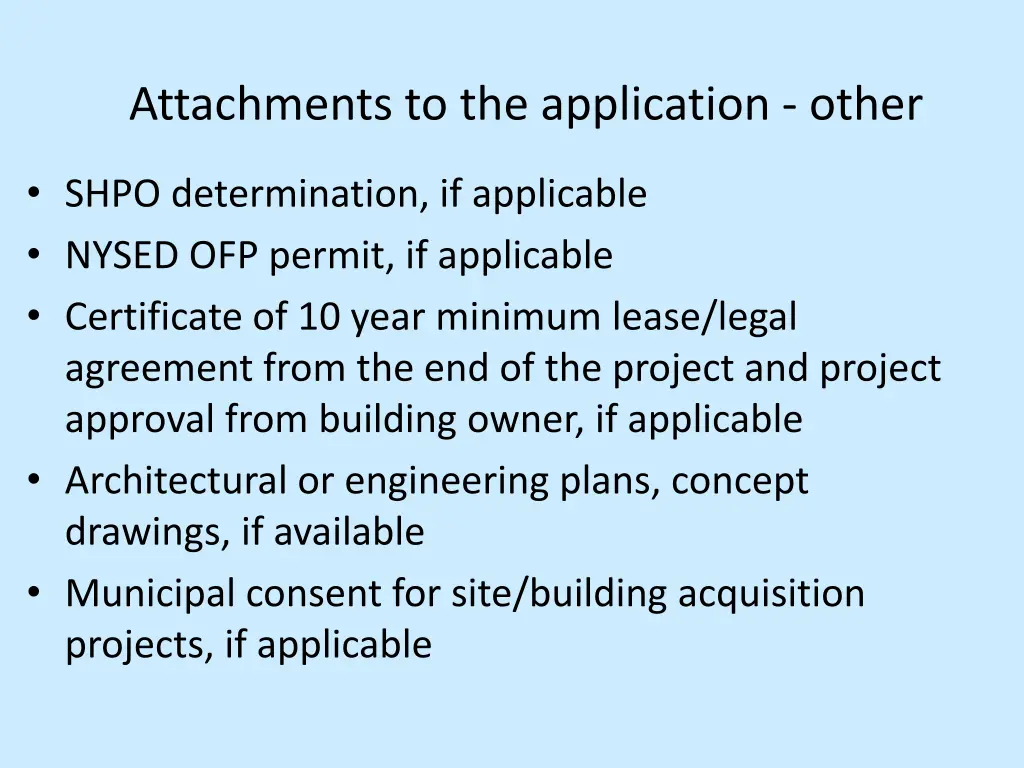 attachments to the application other