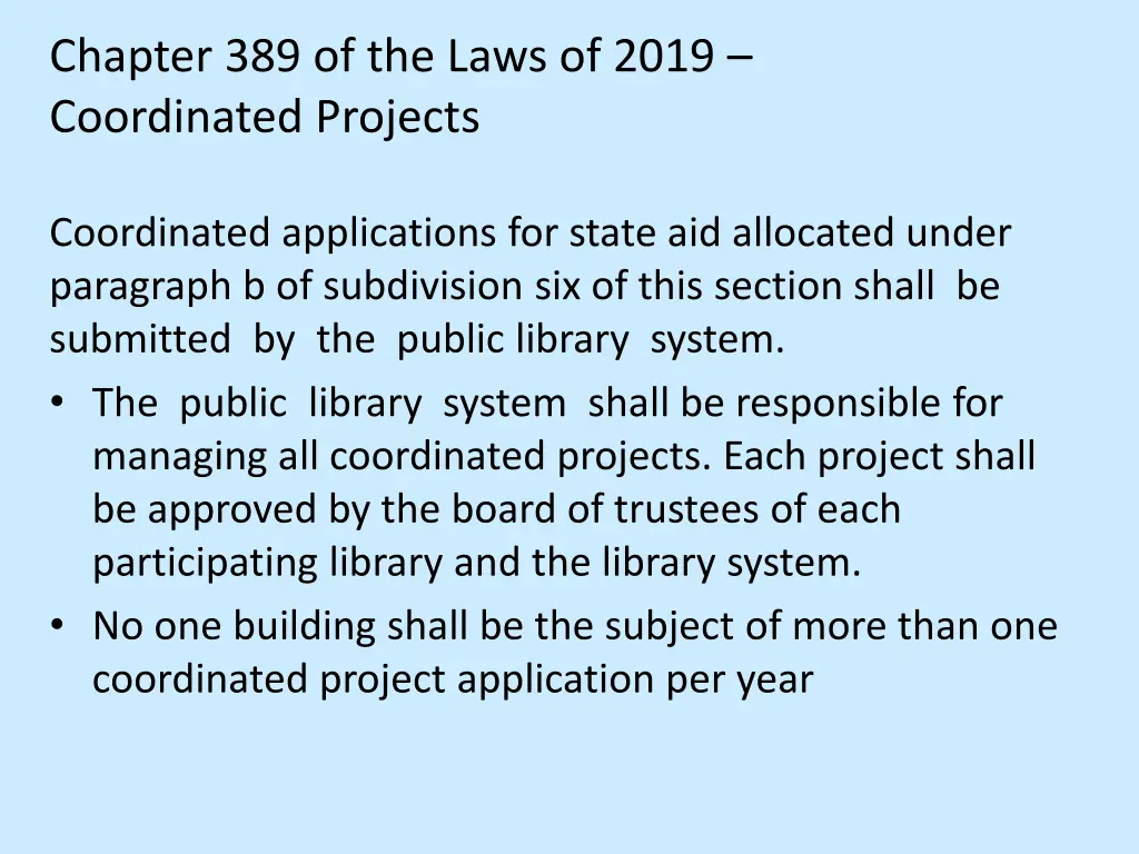 chapter 389 of the laws of 2019 coordinated