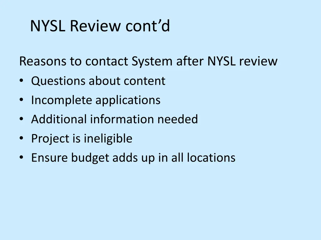 nysl review cont d