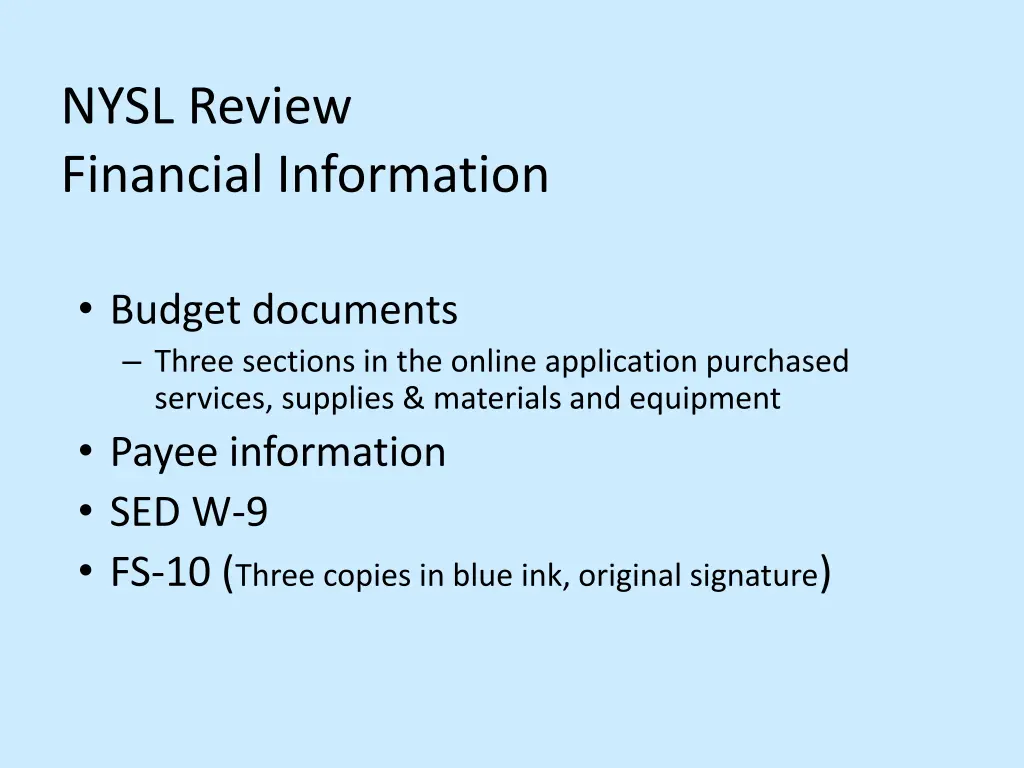 nysl review financial information