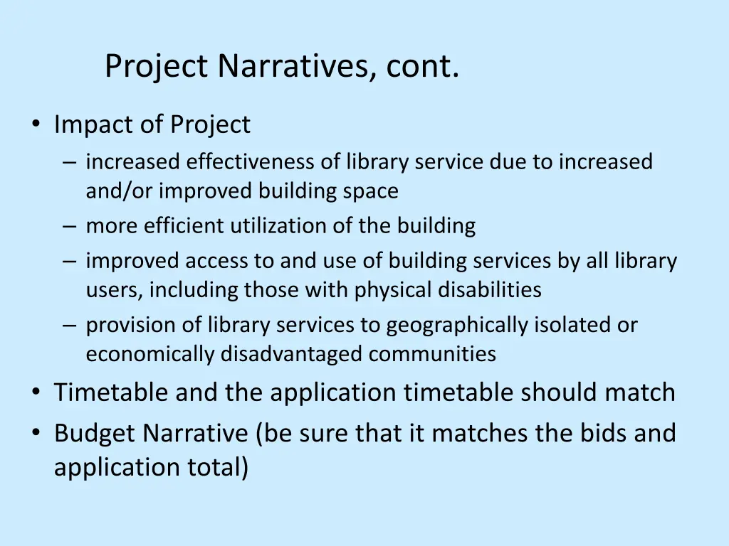 project narratives cont