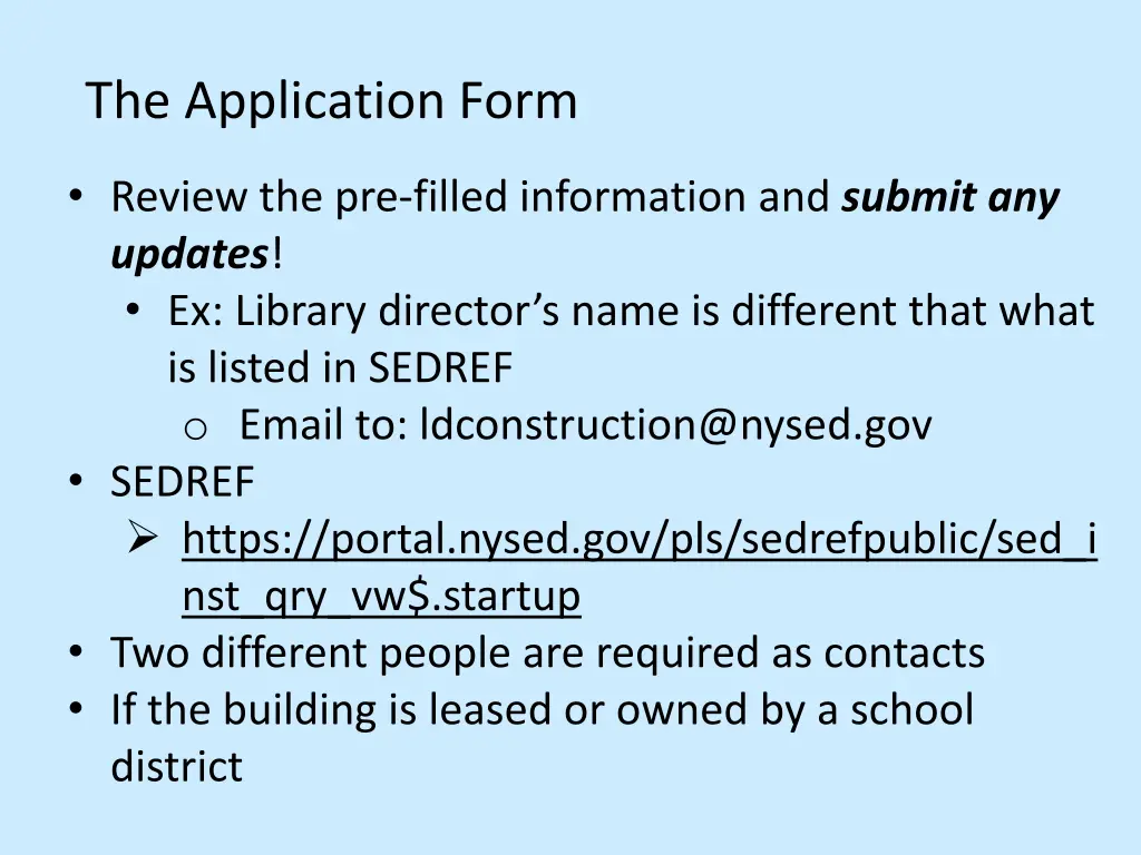 the application form