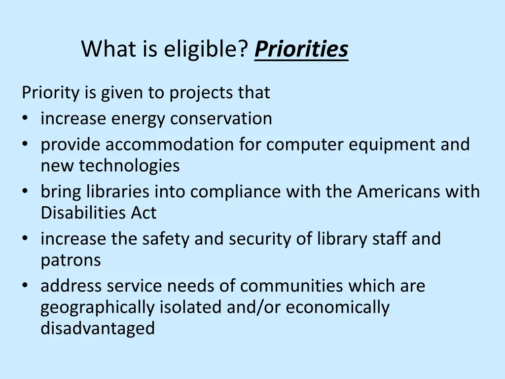 what is eligible priorities