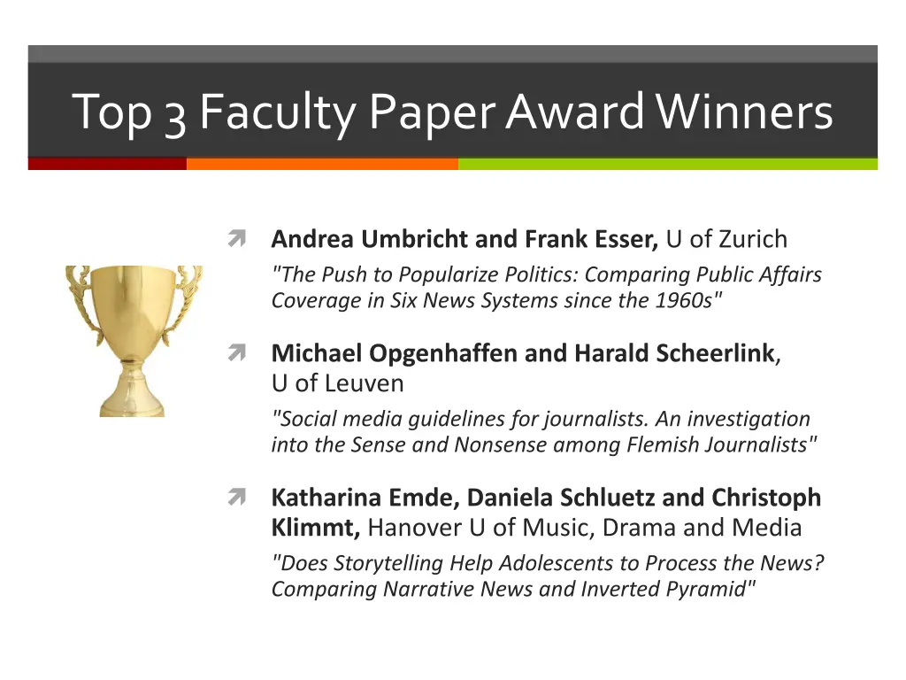 top 3 faculty paper award winners