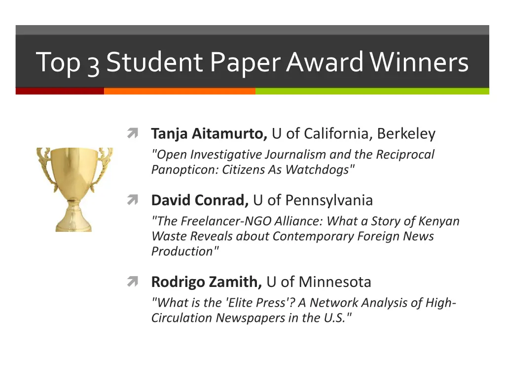 top 3 student paper award winners