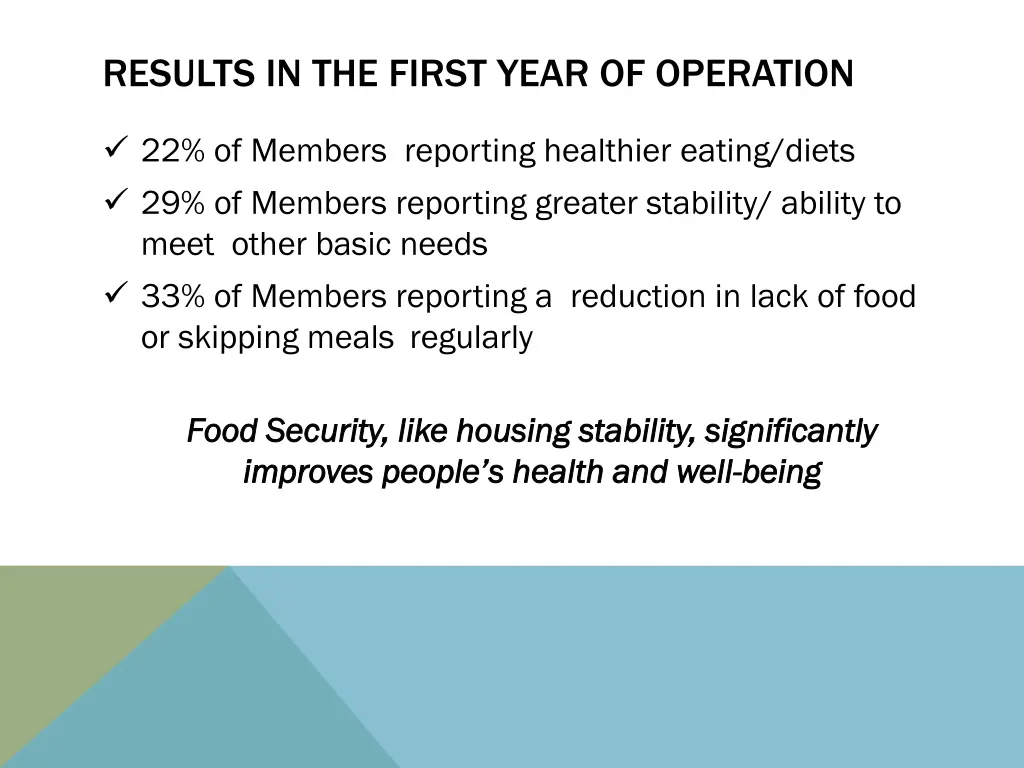 results in the first year of operation