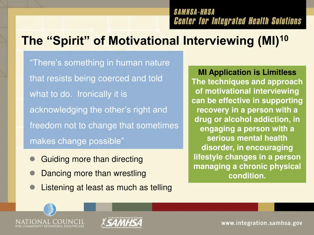 the spirit of motivational interviewing mi 10