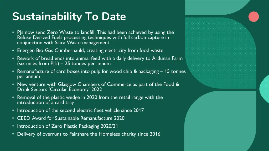 sustainability to date