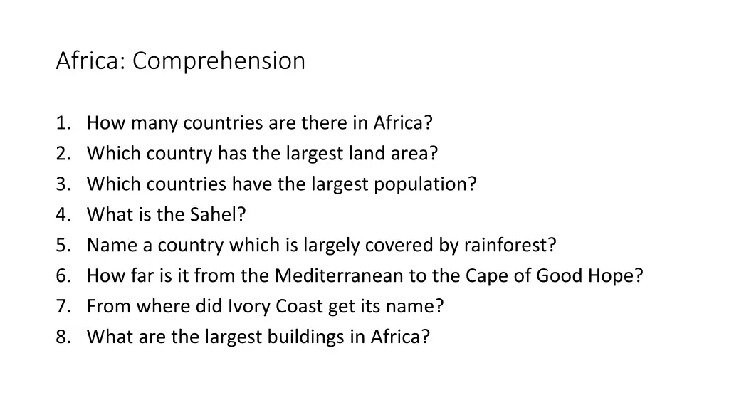 africa comprehension