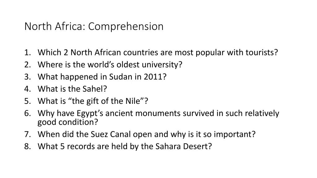 north africa comprehension