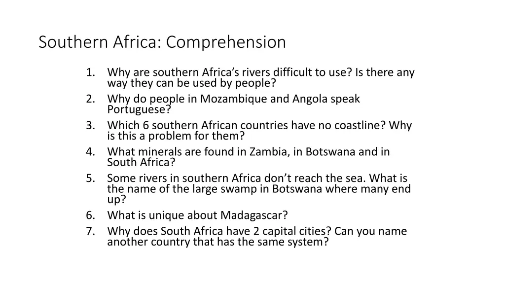 southern africa comprehension