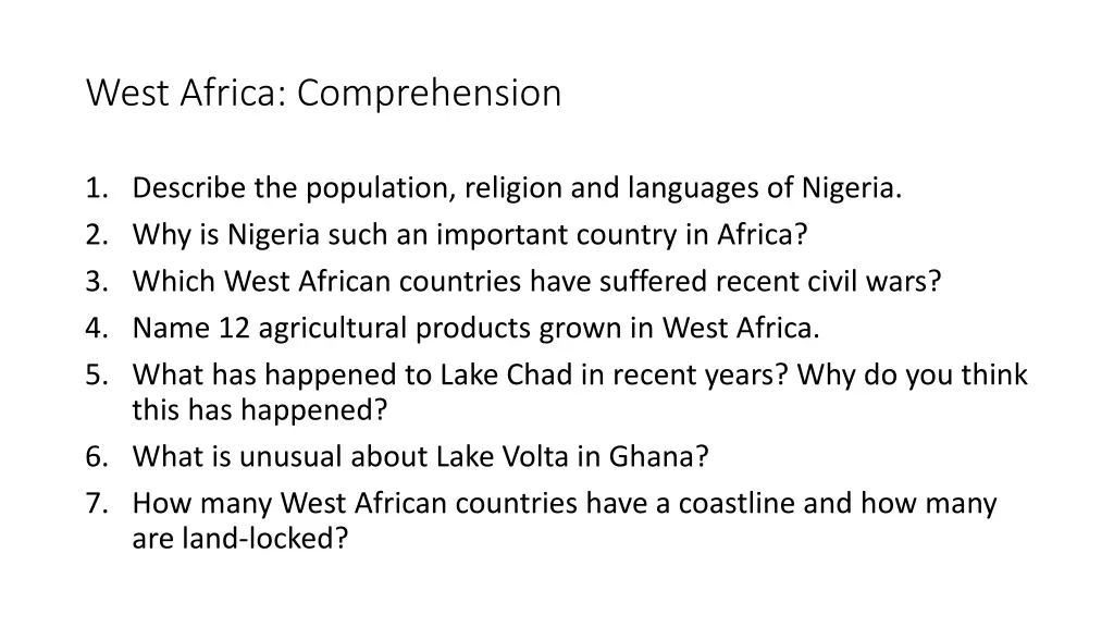 west africa comprehension