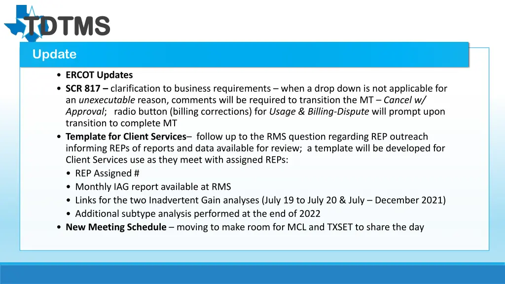 tdtms tdtms update