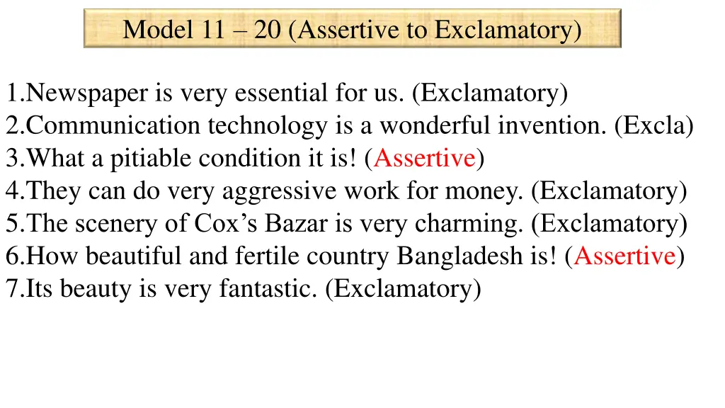 model 11 20 assertive to exclamatory