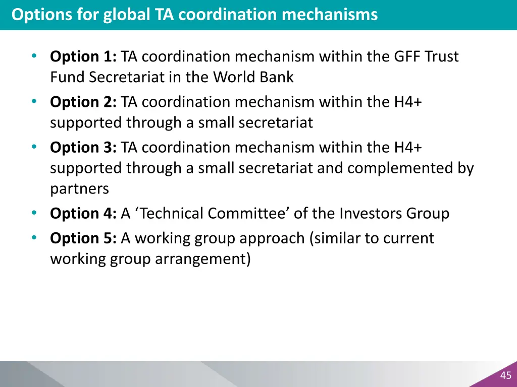 options for global ta coordination mechanisms