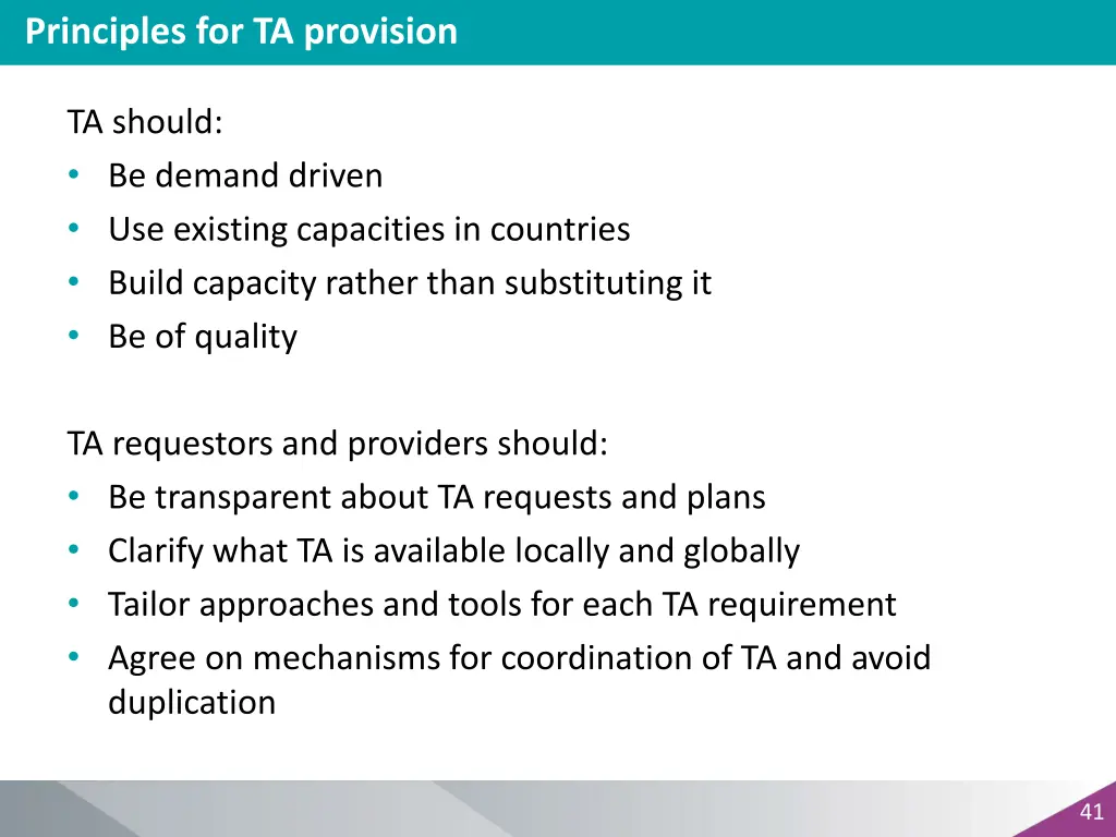 principles for ta provision