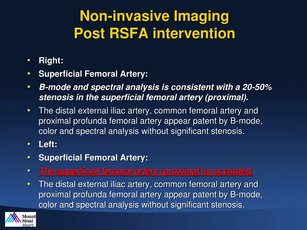 non invasive imaging post rsfa intervention