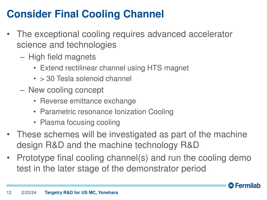 consider final cooling channel