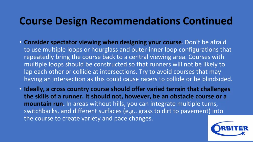 course design recommendations continued