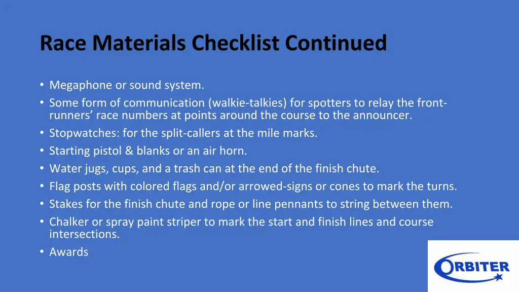 race materials checklist continued 1